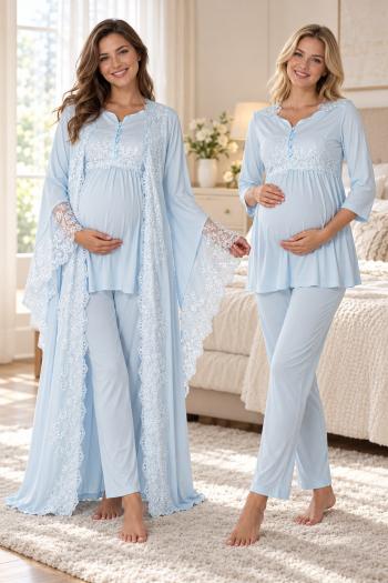 Effortt 3015 Mavi Prenses Sabahlıklı Lohusa Pijama Takımı